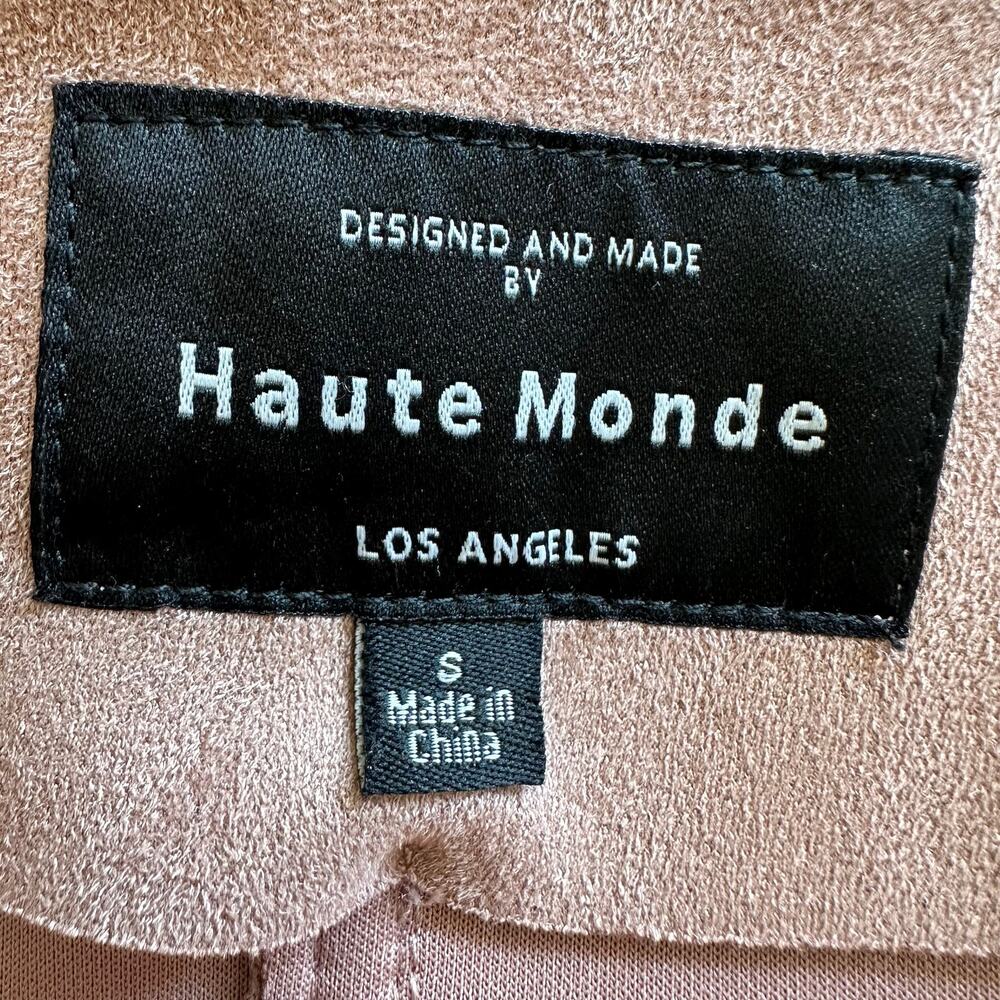 Haute Monde Suede Moto Jacket Faux Vegan Zip Pockets Blush Mauve Women's Small - Picture 6 of 12
